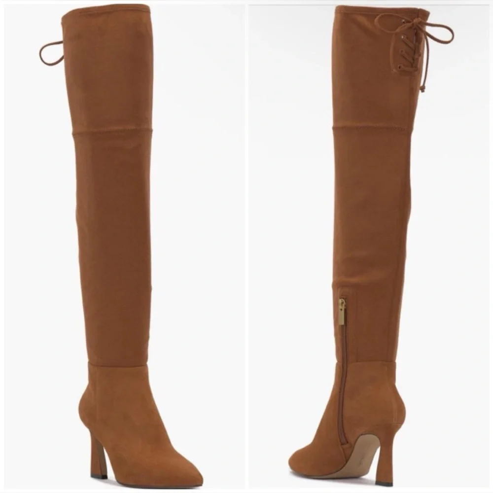 Vince Camuto Taplana Over The Knee Boots 7.5 Cognac Suede Pointed Toe Unworn